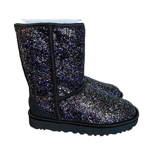 UGG Classic Short Cosmos Boots Size 5 Black With Purple Glitter Sparkle 1105390 - Picture 6 of 7